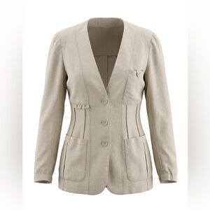 DONNA KARAN COLLECTION WOMENS LINEN BLEND LIGHT JACKET TAN SIZE 2
